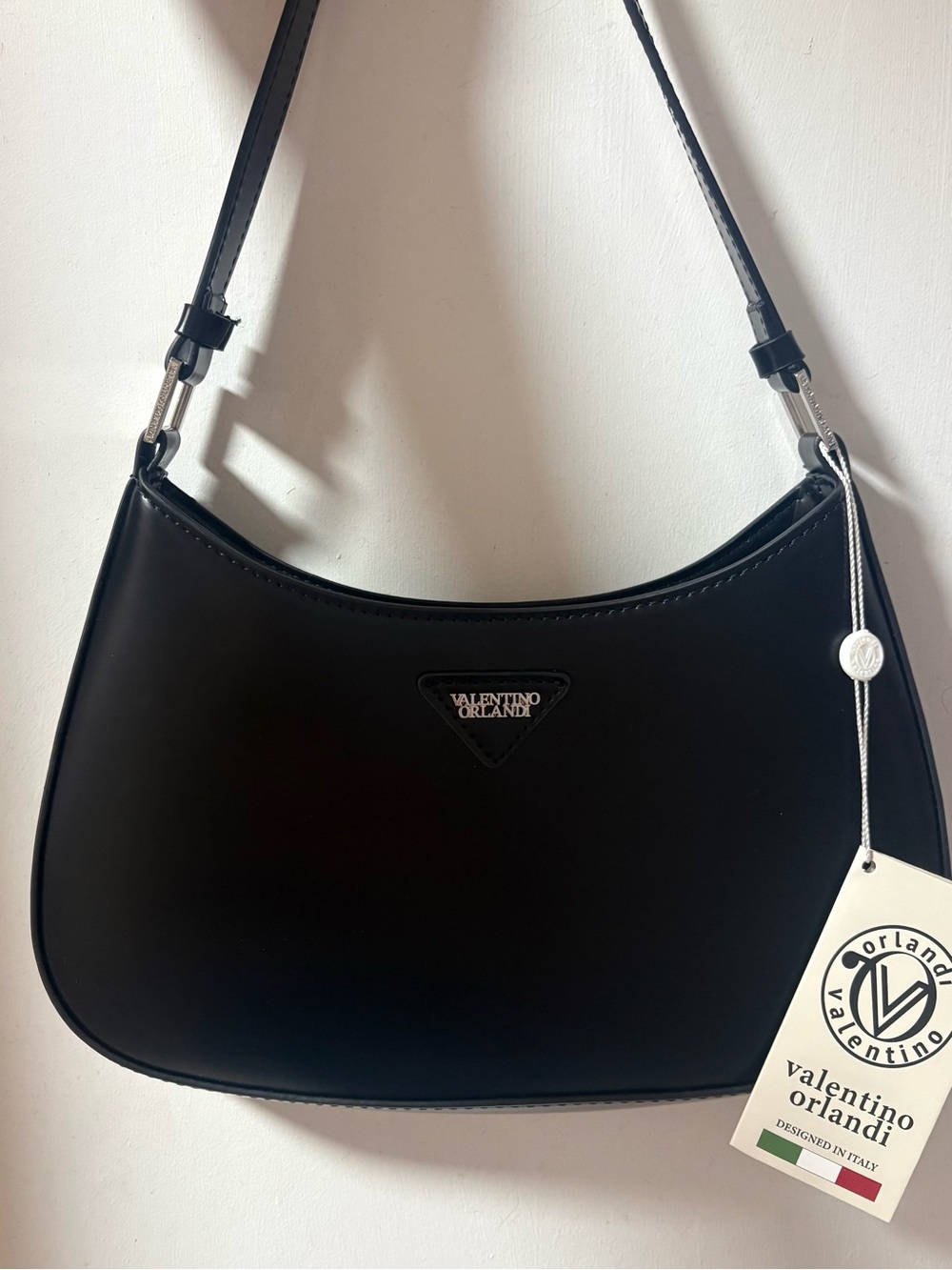 Valentino Orlandi Black Smooth Leather Shoulder Bag